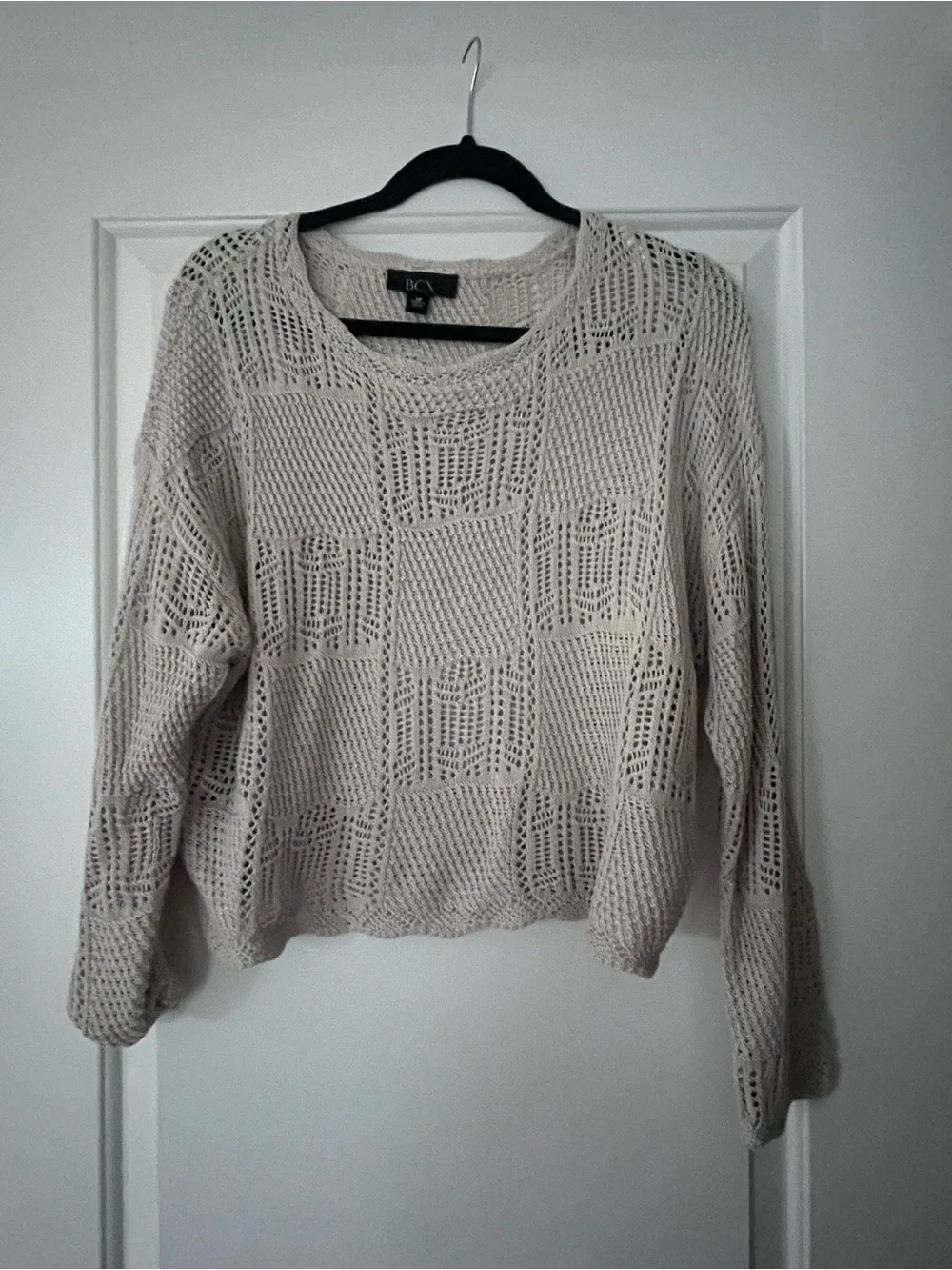 Macys bcx Open-Knit Crewneck Sweater in Light Beige summer cover up medium new - Picture 4 of 4